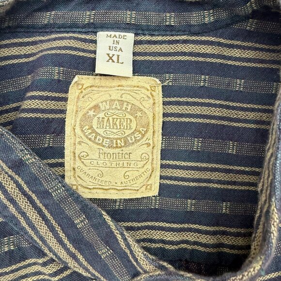 Wah Maker Mens XL Frontier Shirt BluePurpleBrown Striped Long Sleeve RoundCollar - Picture 4 of 6